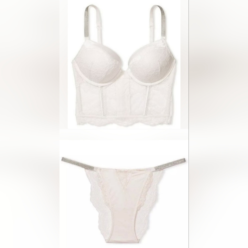 38C/XXL VS Shine Strap Bombshell Corset Top Shine Strap Brazilian Panty Set